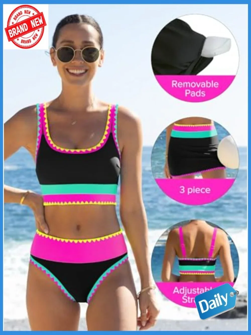 High Waisted Bikini Set Tummy Control 3 Piece Swimwear with Skirt